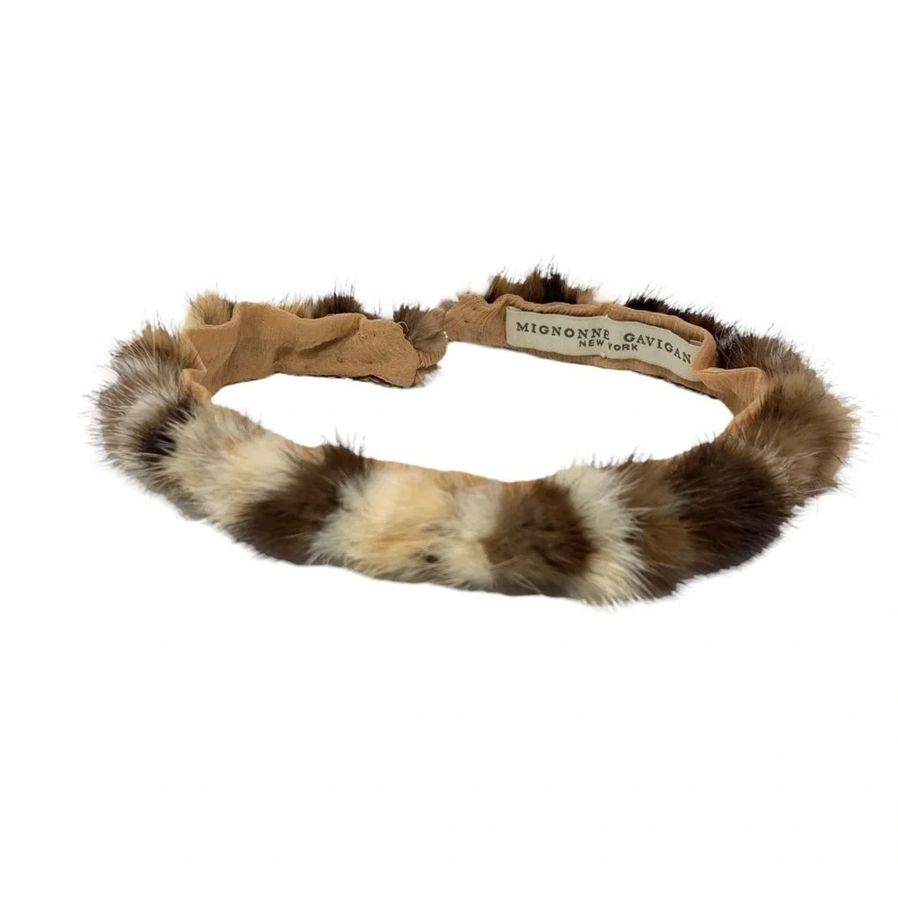 Mignonne Gavigan Fur Beaded Headband Silk Lined Rare